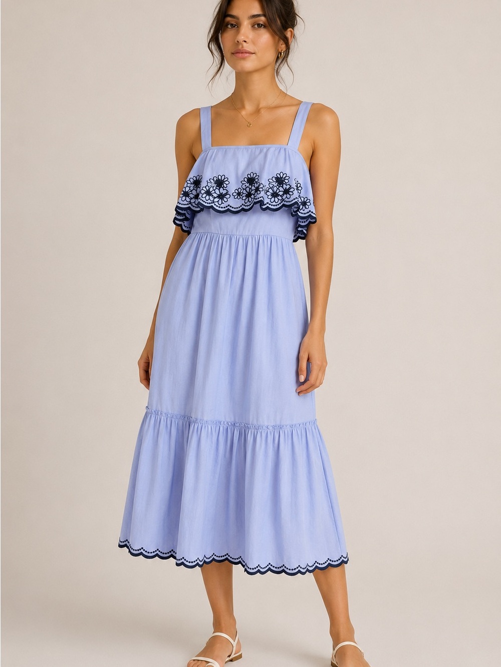 Kate Spade New York Daisy Embroidered Patio Dress Blue Midi Sundress S